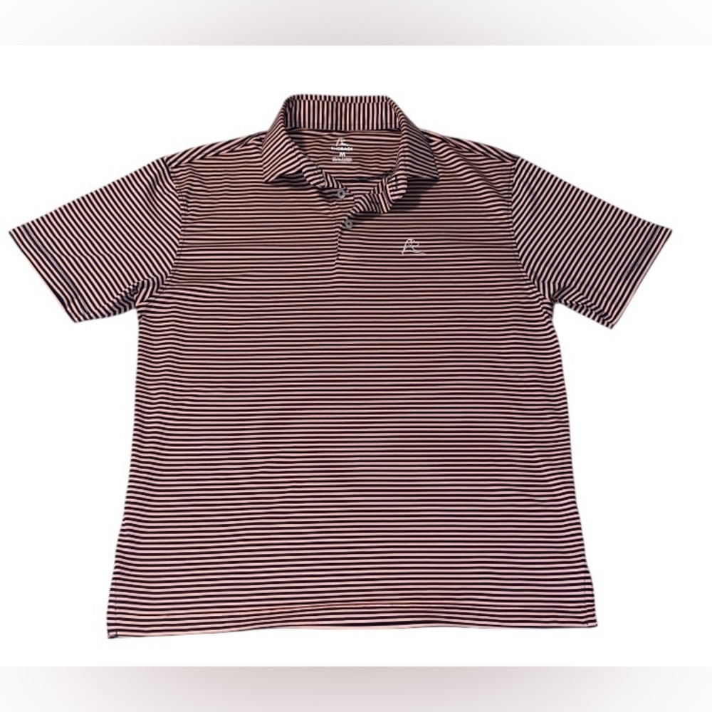 RHOBACK Men's Pink & Blue Striped Short Sleeve Collared Polo Shirt Size Medium